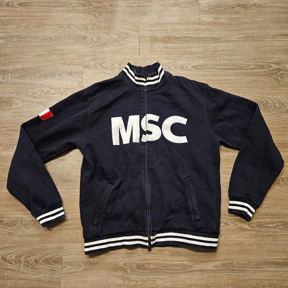 MSC Cruises Varsity Track Jacket XL Navy Zip Italian Flag Logo Preowned